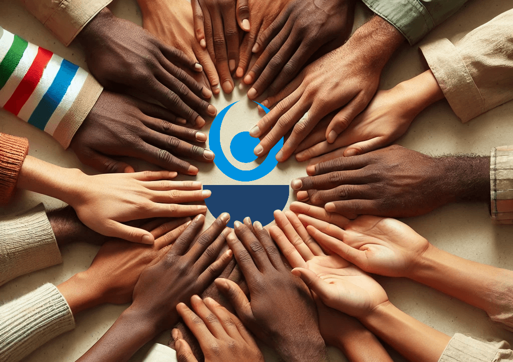 Hands coming together in unity